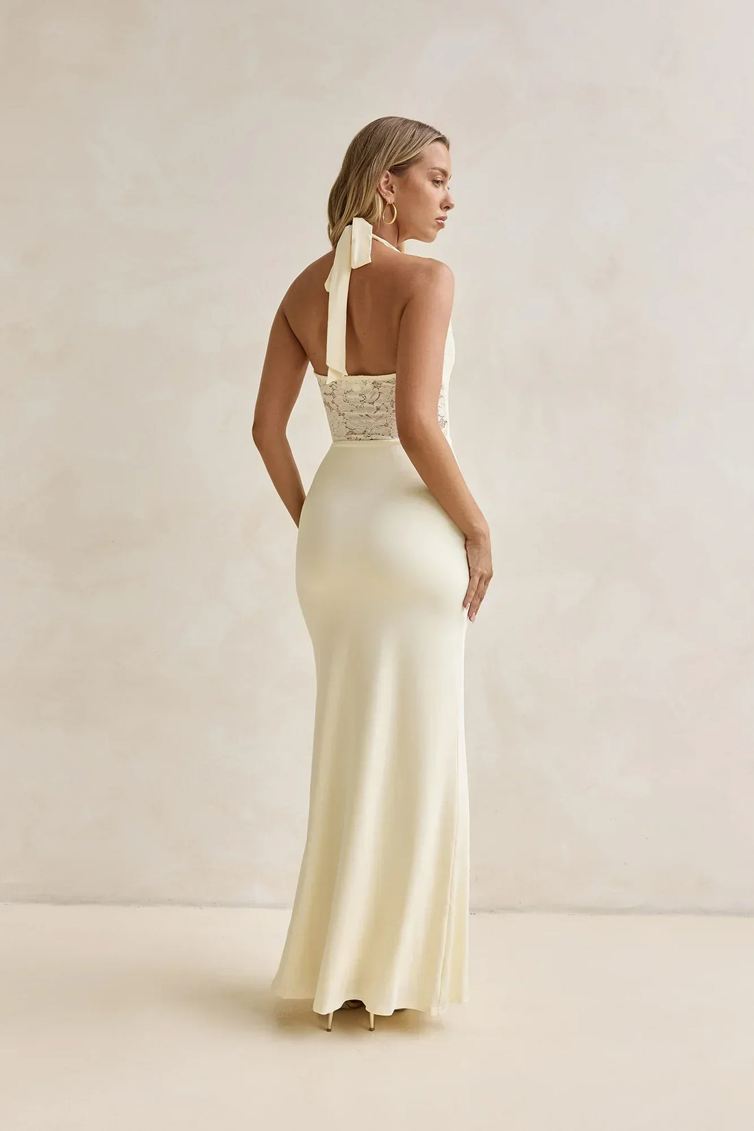 Seaside Glow Halter Maxi Dress Yellow