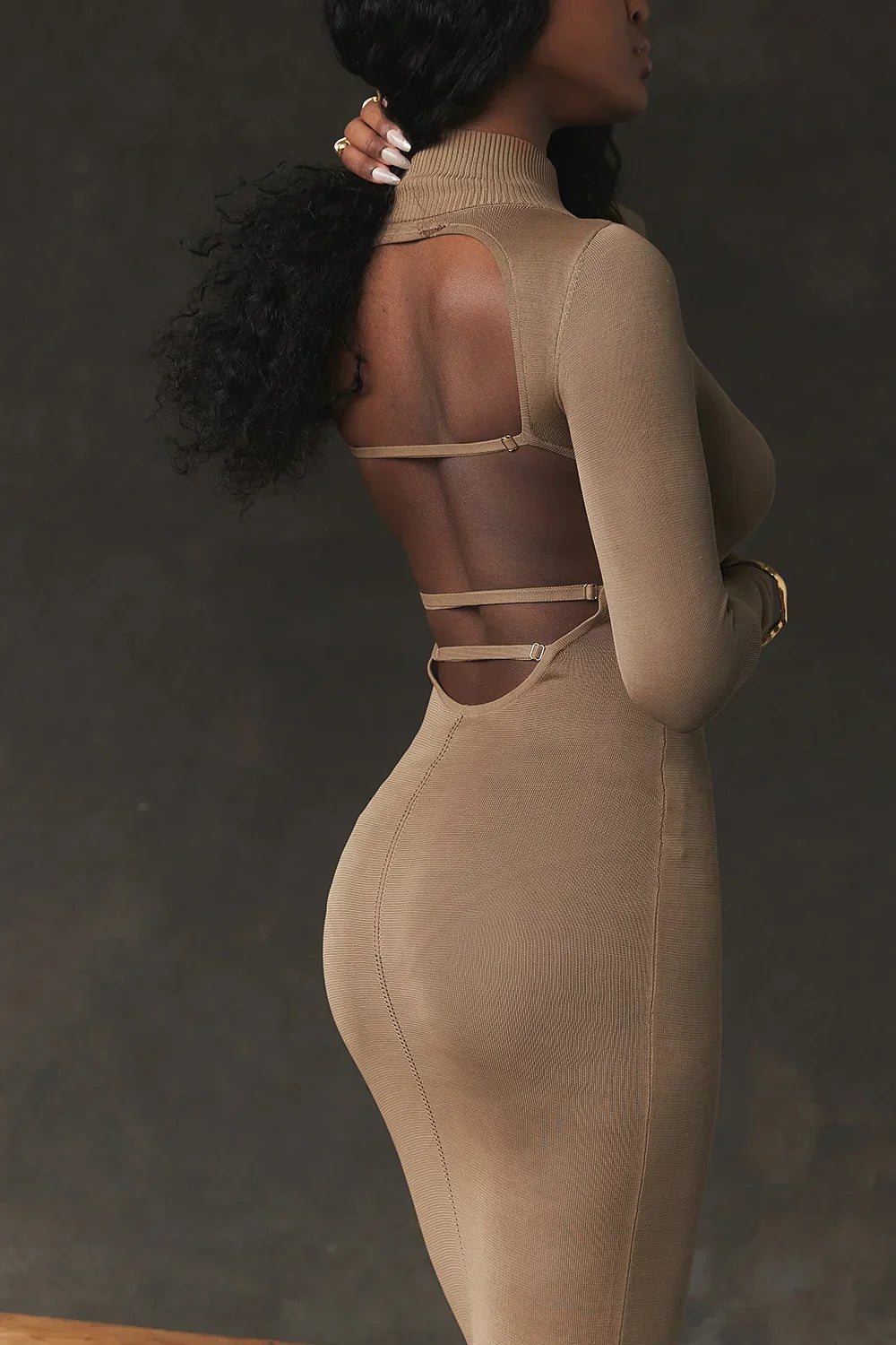 Roberta-Tan Knit Midi Dress
