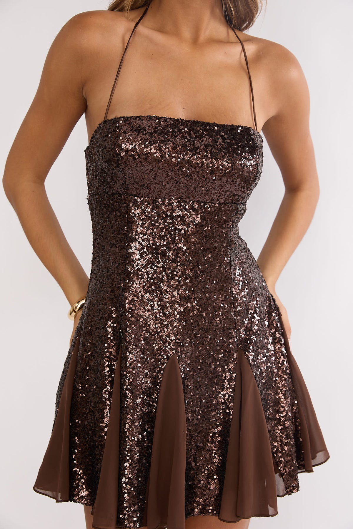 Belora Halter Mini Dress Brown
