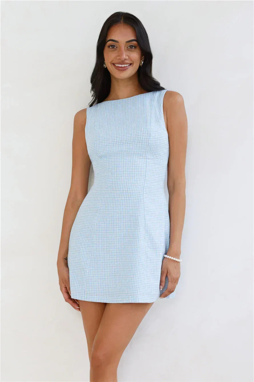 Dream Paddock Gingham Mini Dress Blue