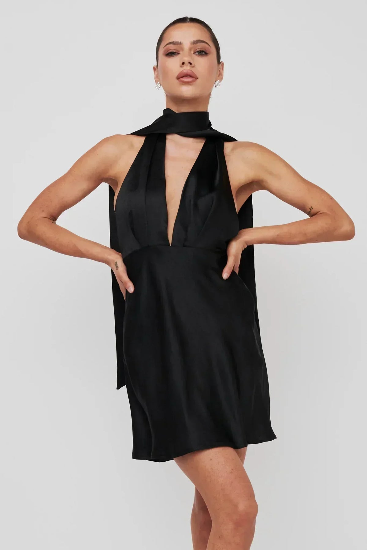 Italia Azure Halterneck Mini Dress Black