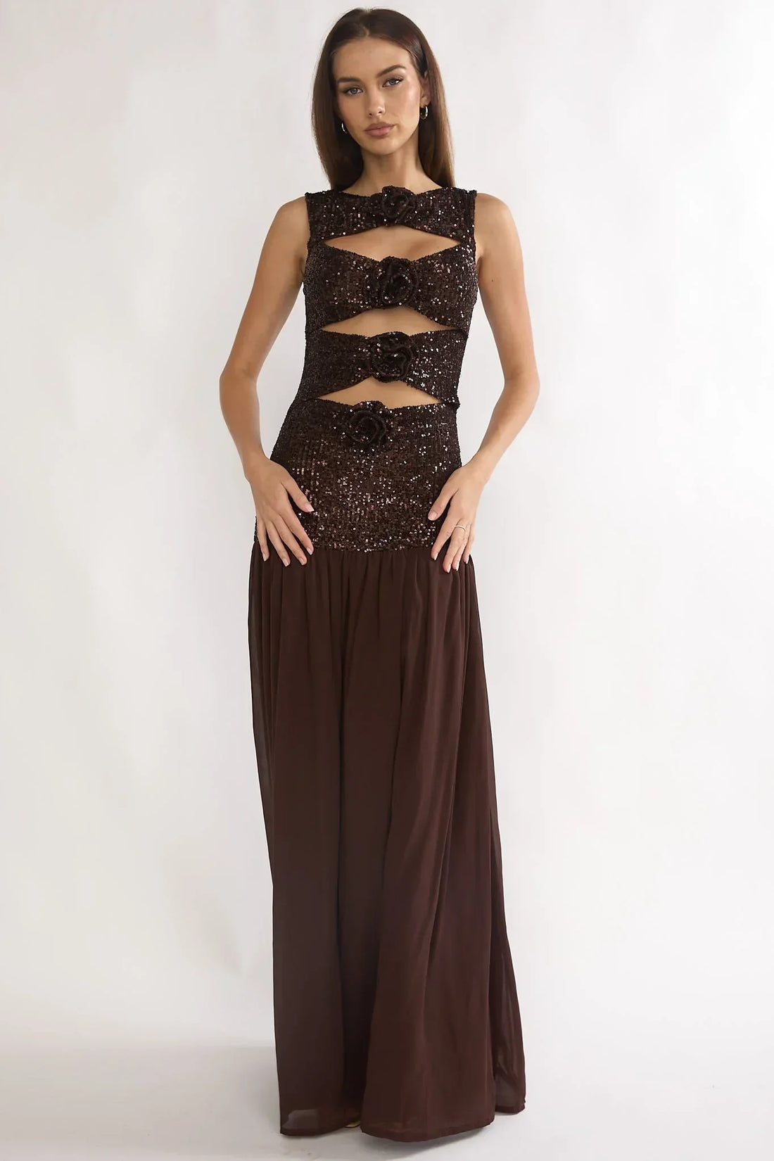 Dioris Sequin Maxi Dress Chocolate