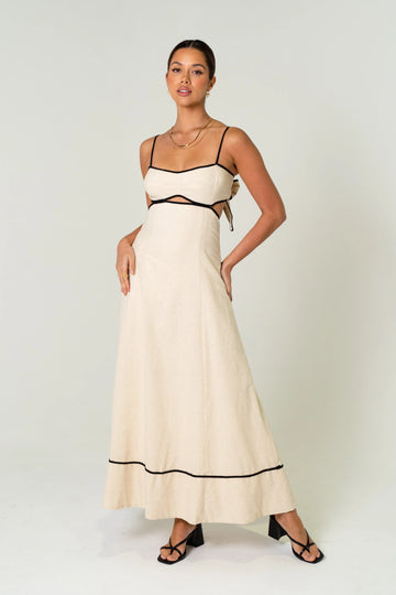 Melissa Linen Maxi Dress With Contrast Trims