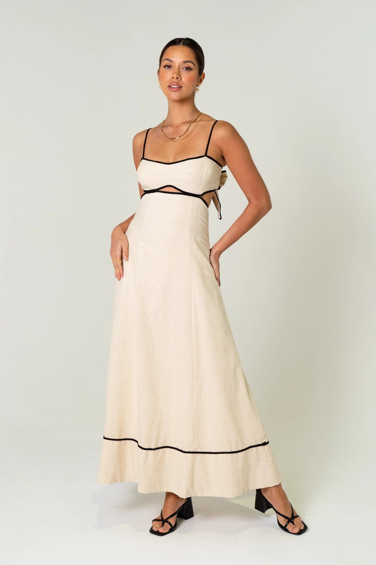 Melissa Linen Maxi Dress With Contrast Trims