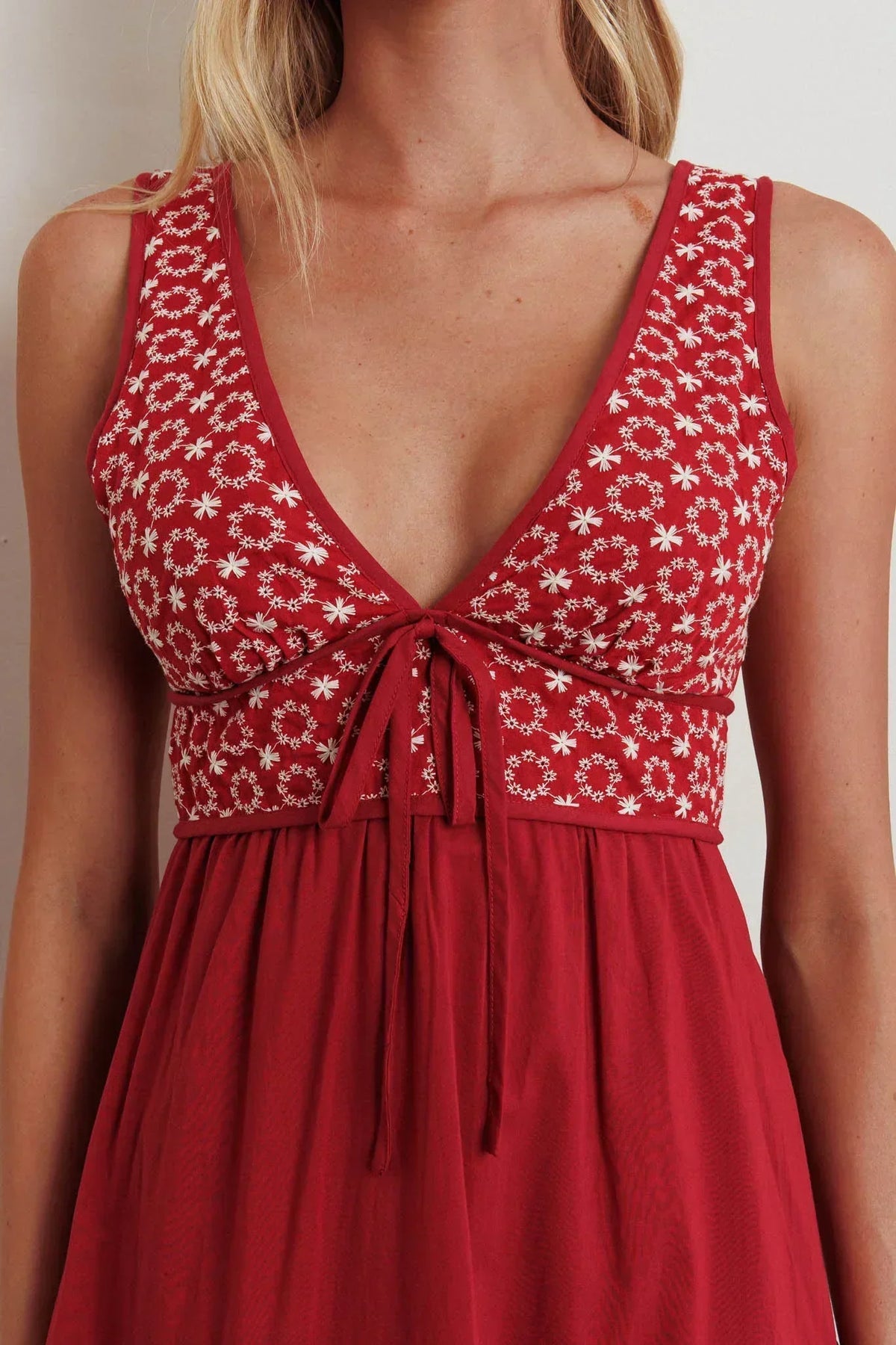 Joycelin V-Neck Eyelet Maxi Dress Red