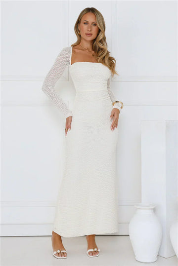 Hot Girl Habits Long Sleeve Maxi Dress Beige