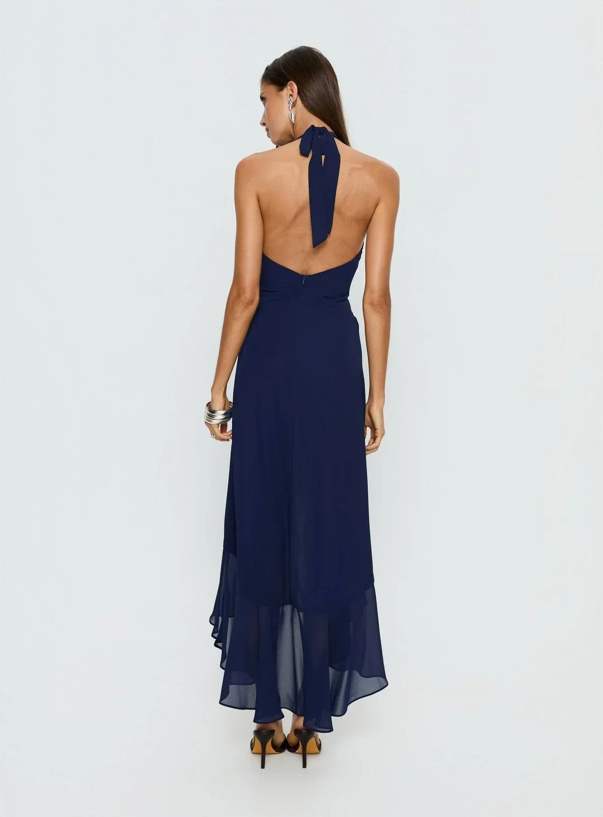 Agata Halter Frill Maxi Dress Navy