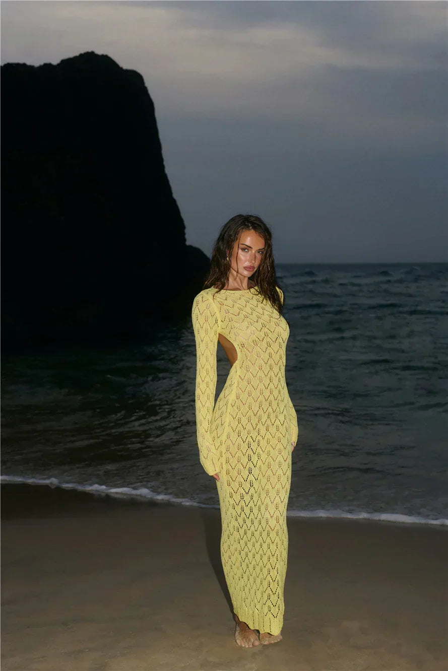 Island Aura Long Sleeve Knit Maxi Dress Yellow