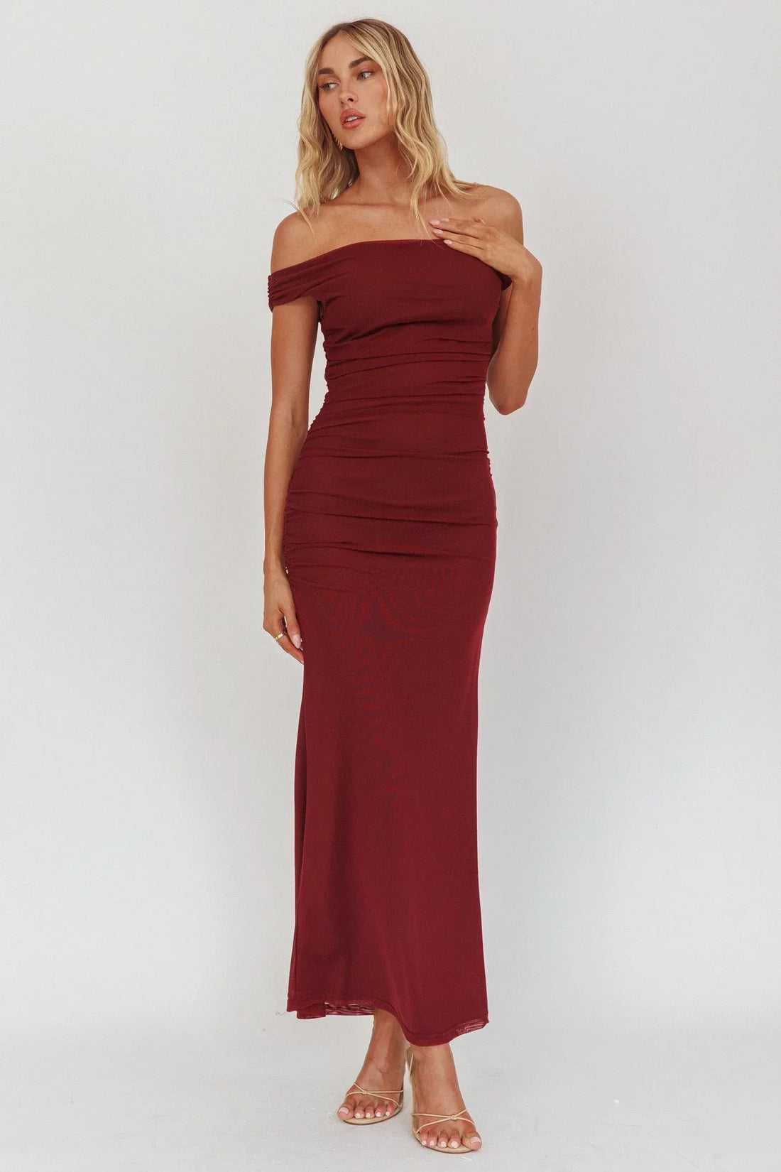 Bloom Mesh Midi Dress Wine