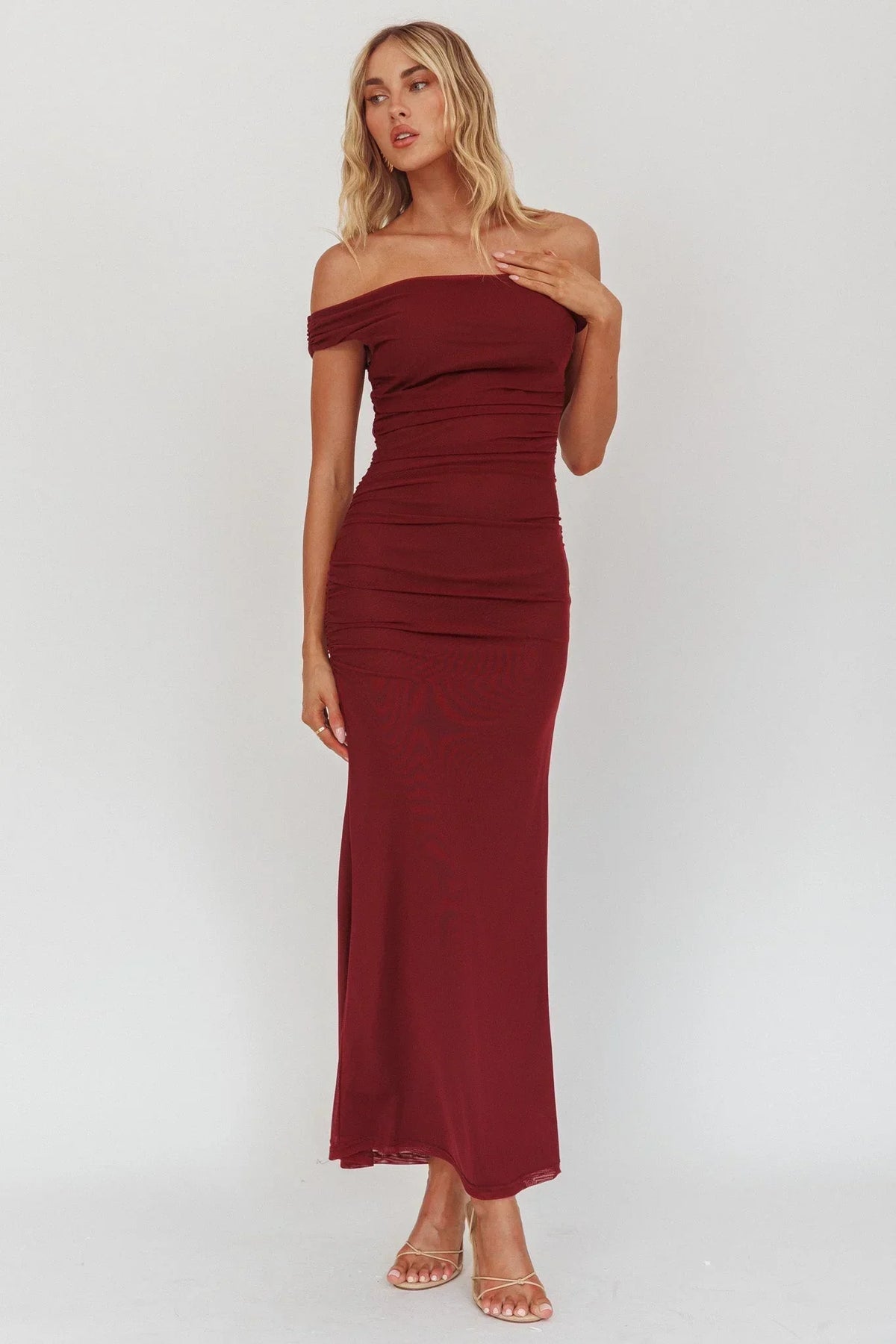 Bloom Mesh Midi Dress Wine