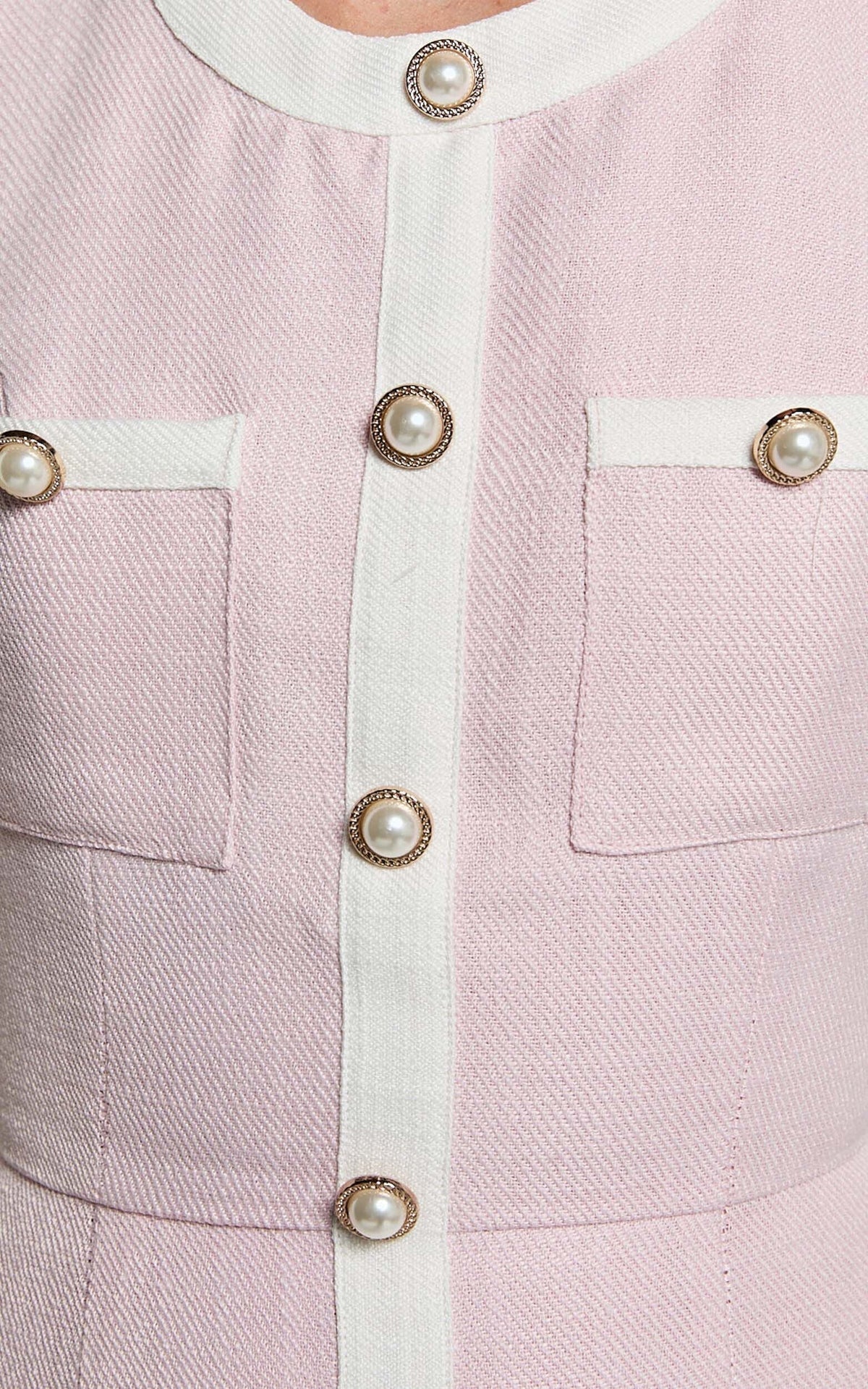 River Mini Dress - Boucle Button Through A Line Dress In Light Pink