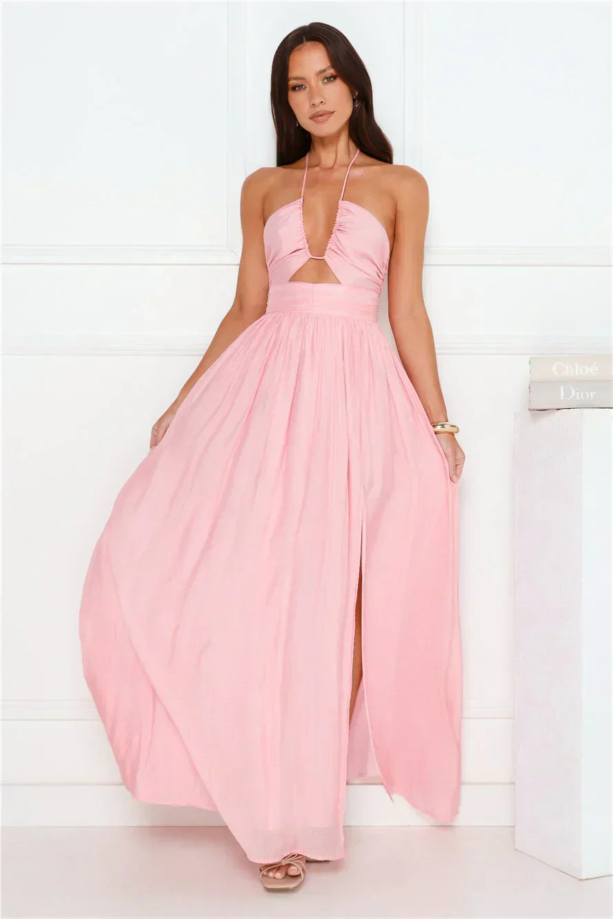Hibiscus Hues Halter Maxi Dress