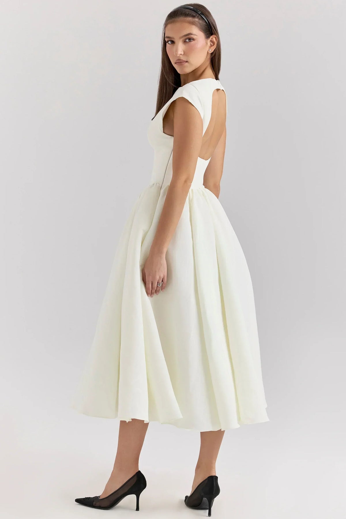 Ivory Moire Satin Midi Dress