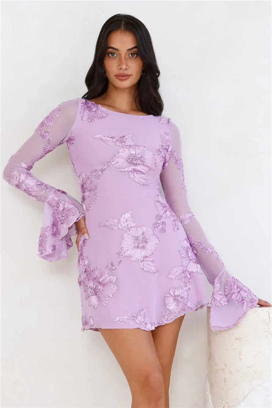 Bright Breezy Long Sleeve Mesh Mini Dress