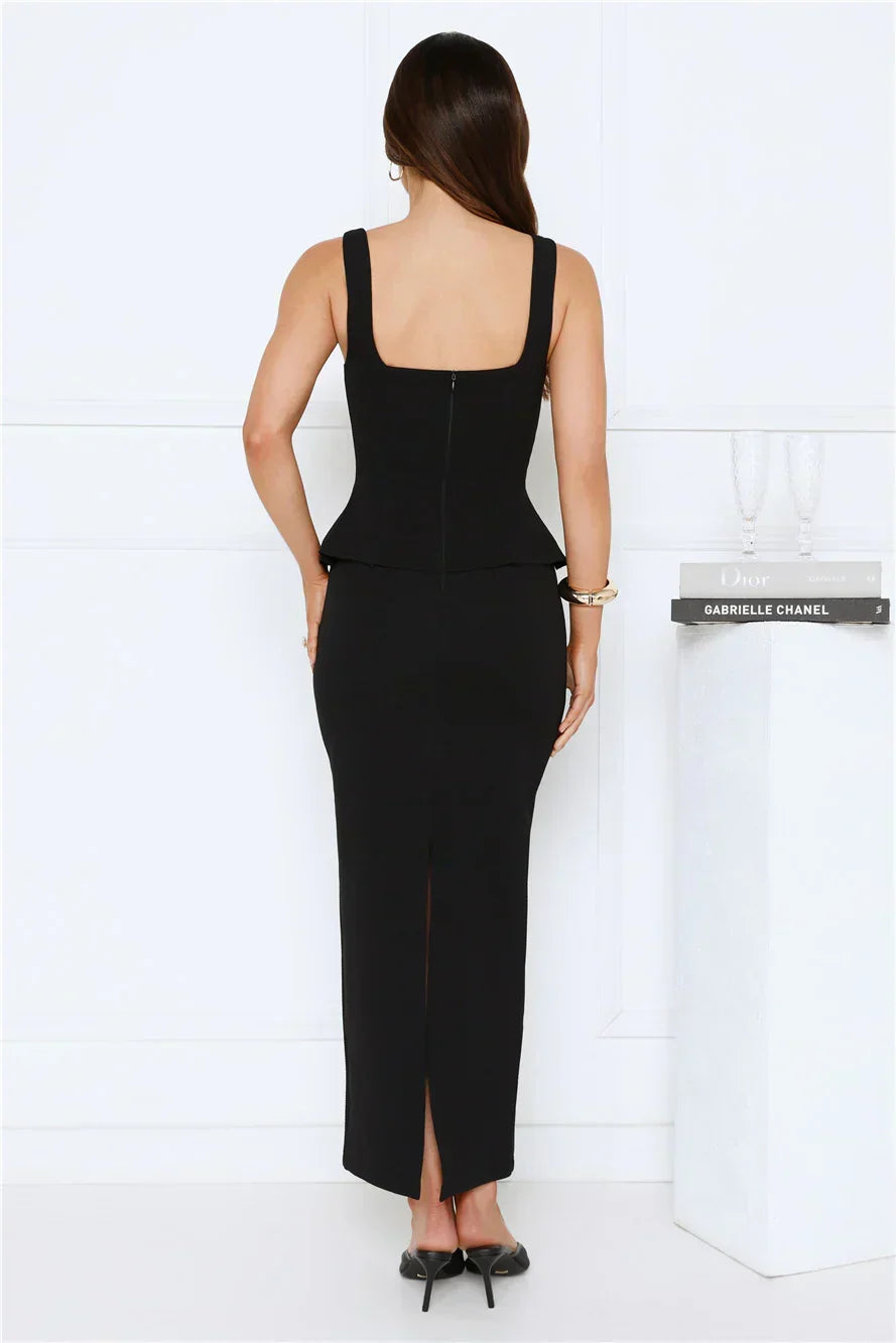 Sculpted Grace Maxi Dress Black