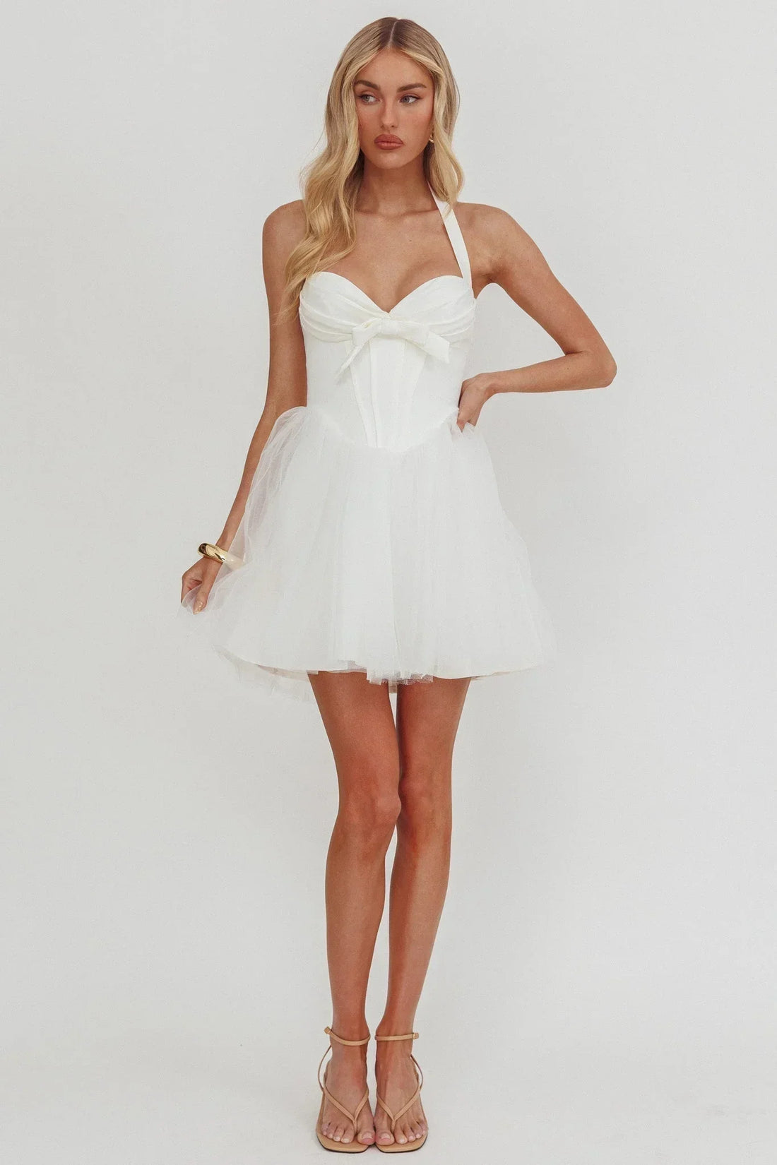 Princessa Halter Mini Dress White