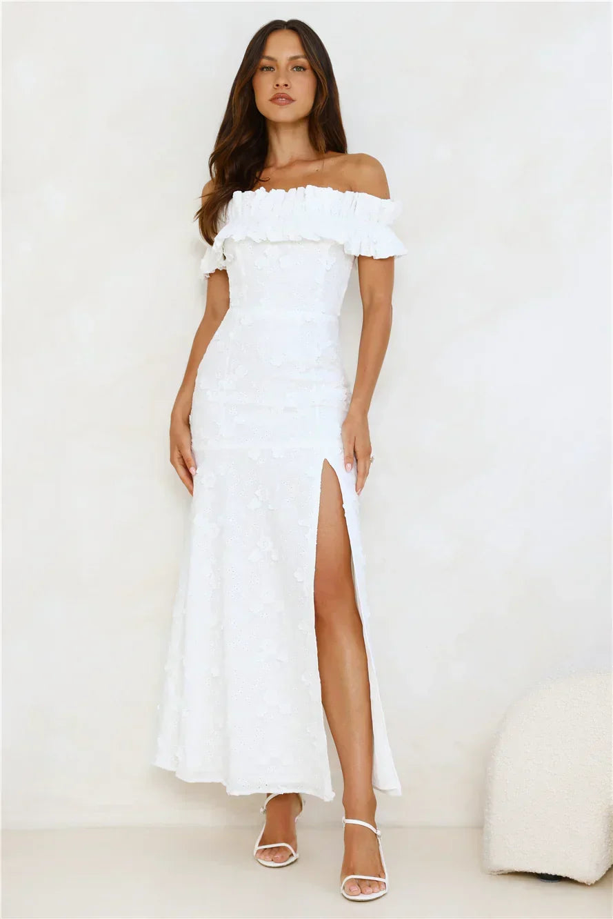 Spring Serenade Off Shoulder Maxi Dress White