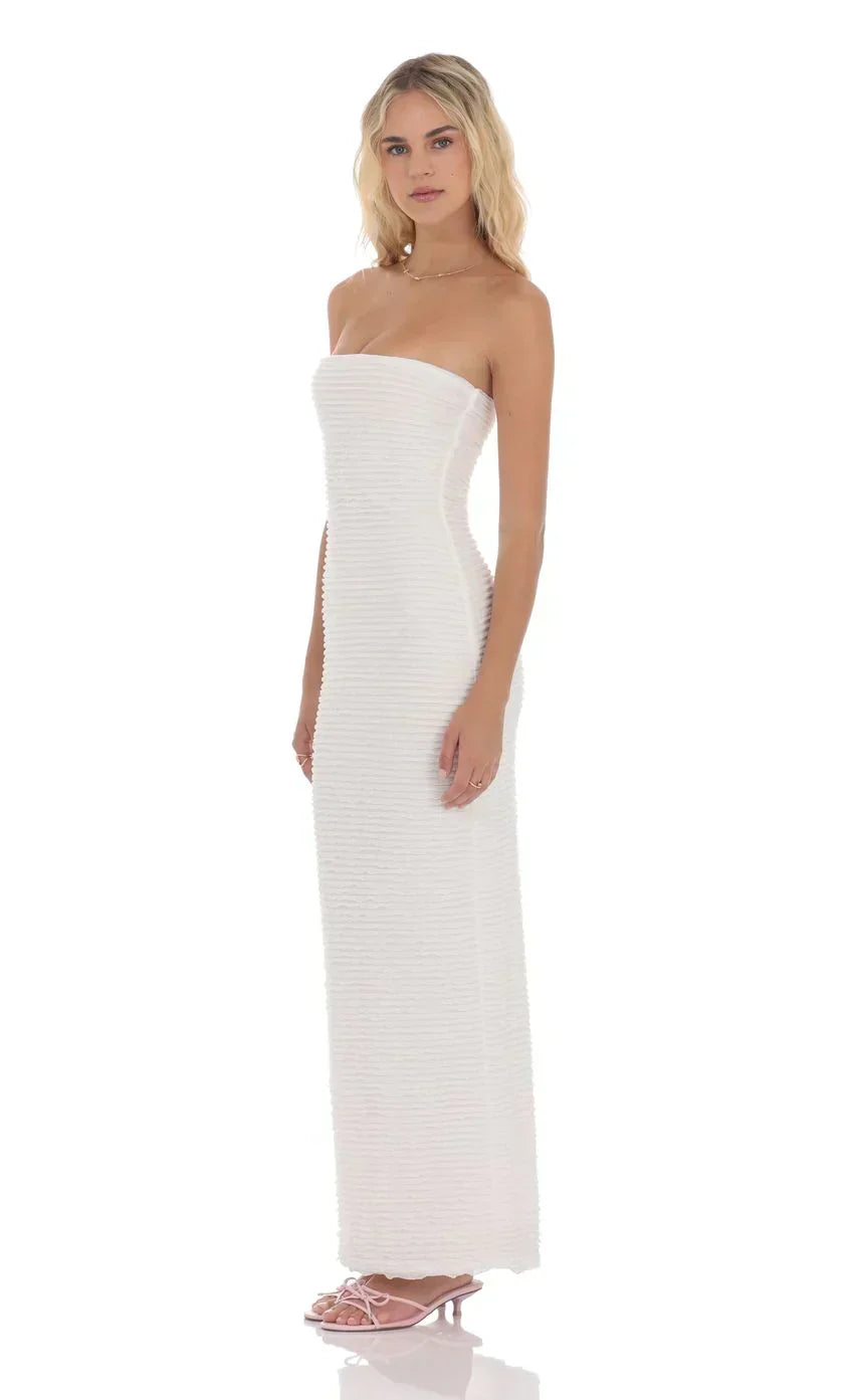 Roman Holiday Strapless Ruffle White Maxi Dress