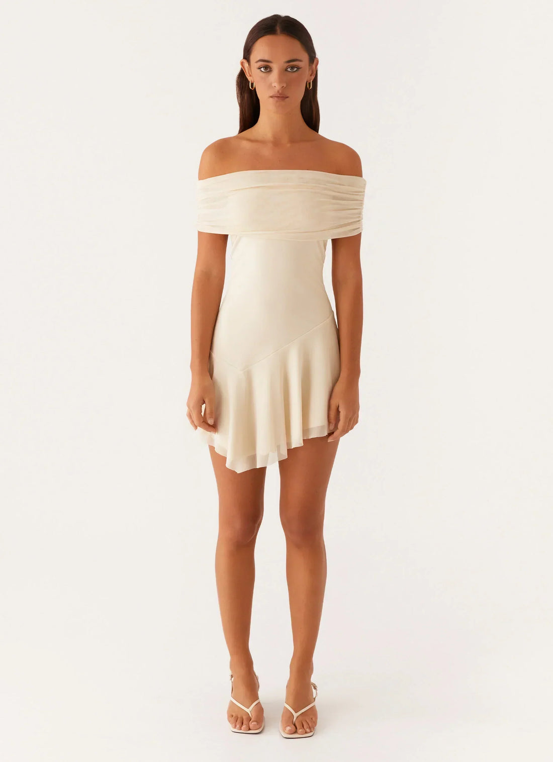 Finola Off Shoulder Mini Dress - Pastel Yellow