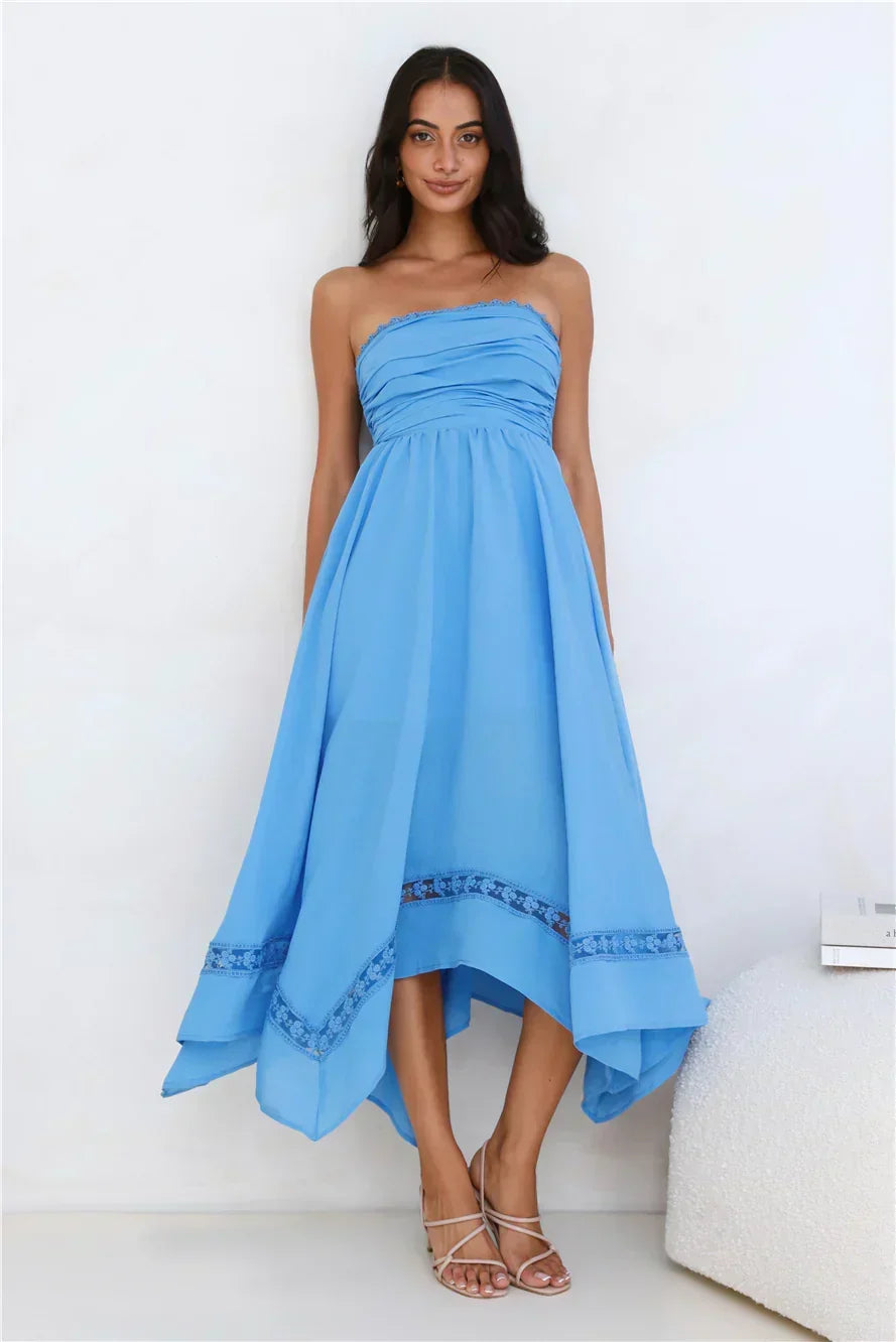 Visit The Moon Strapless Midi Dress Yellow