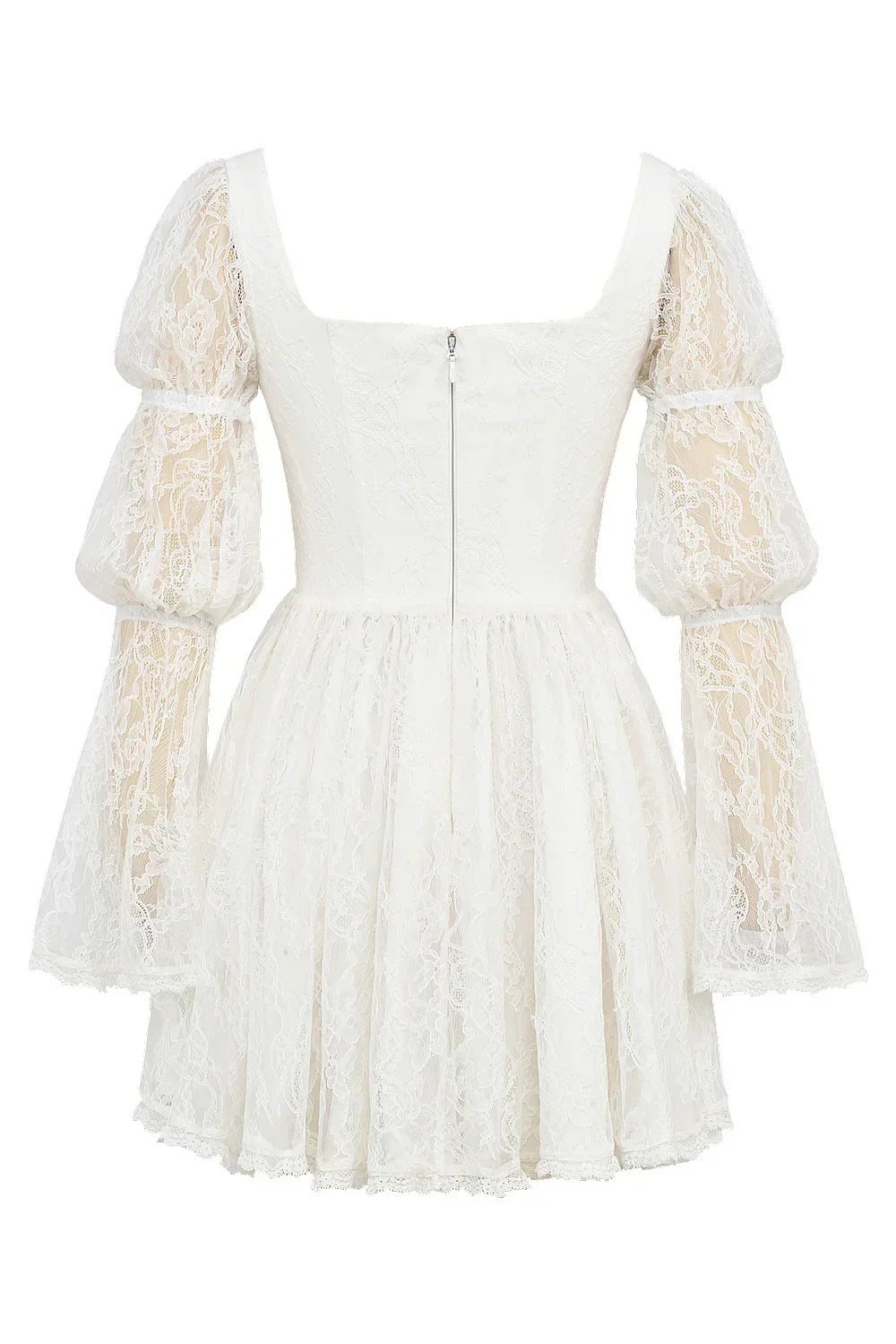 White Lace Puff Sleeve Mini Dress