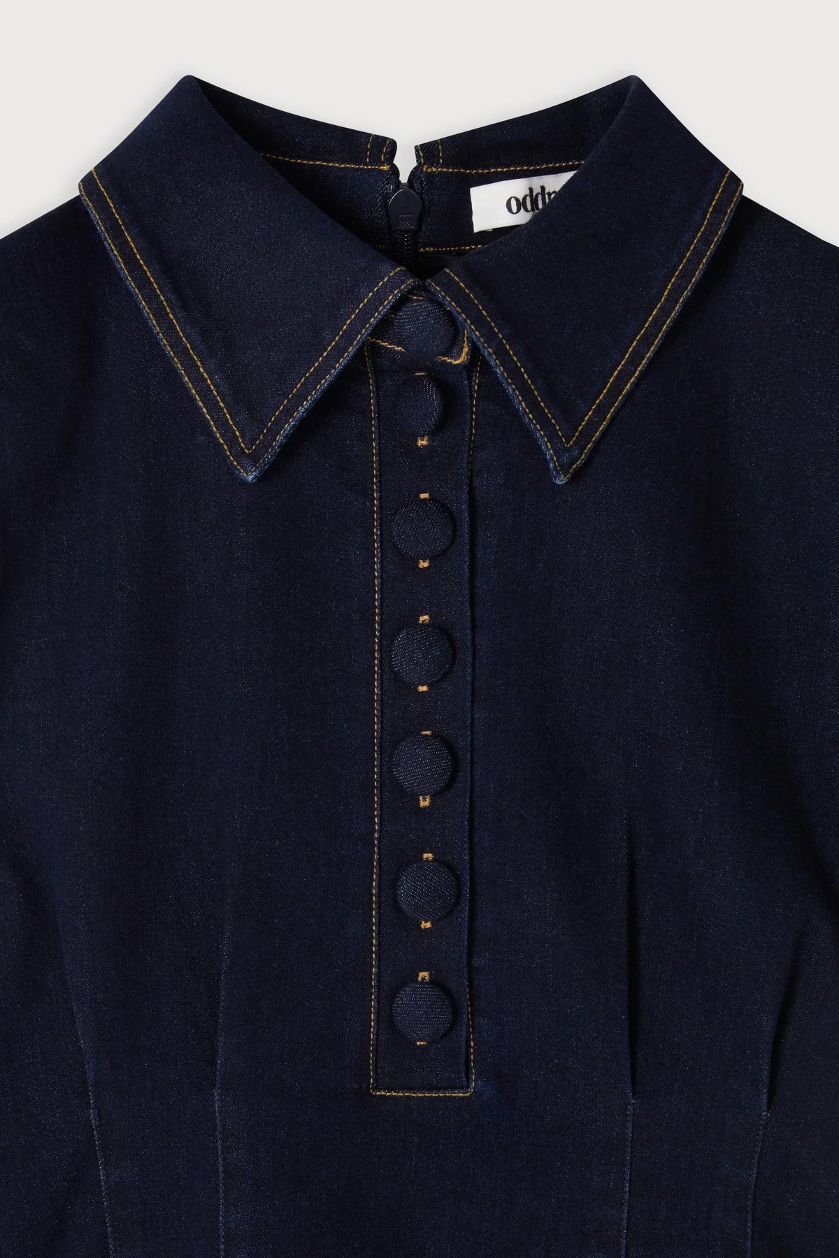 Cotton Mix Denim Collared Mini Dress