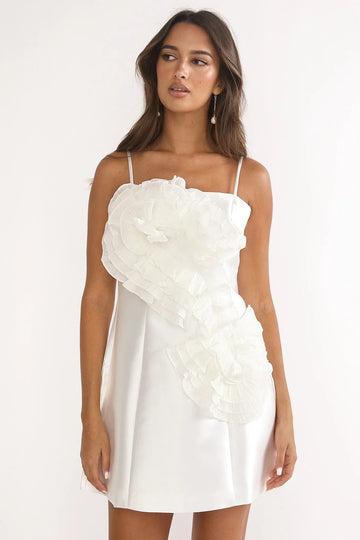 Cosmique Ruffle Mini Dress White