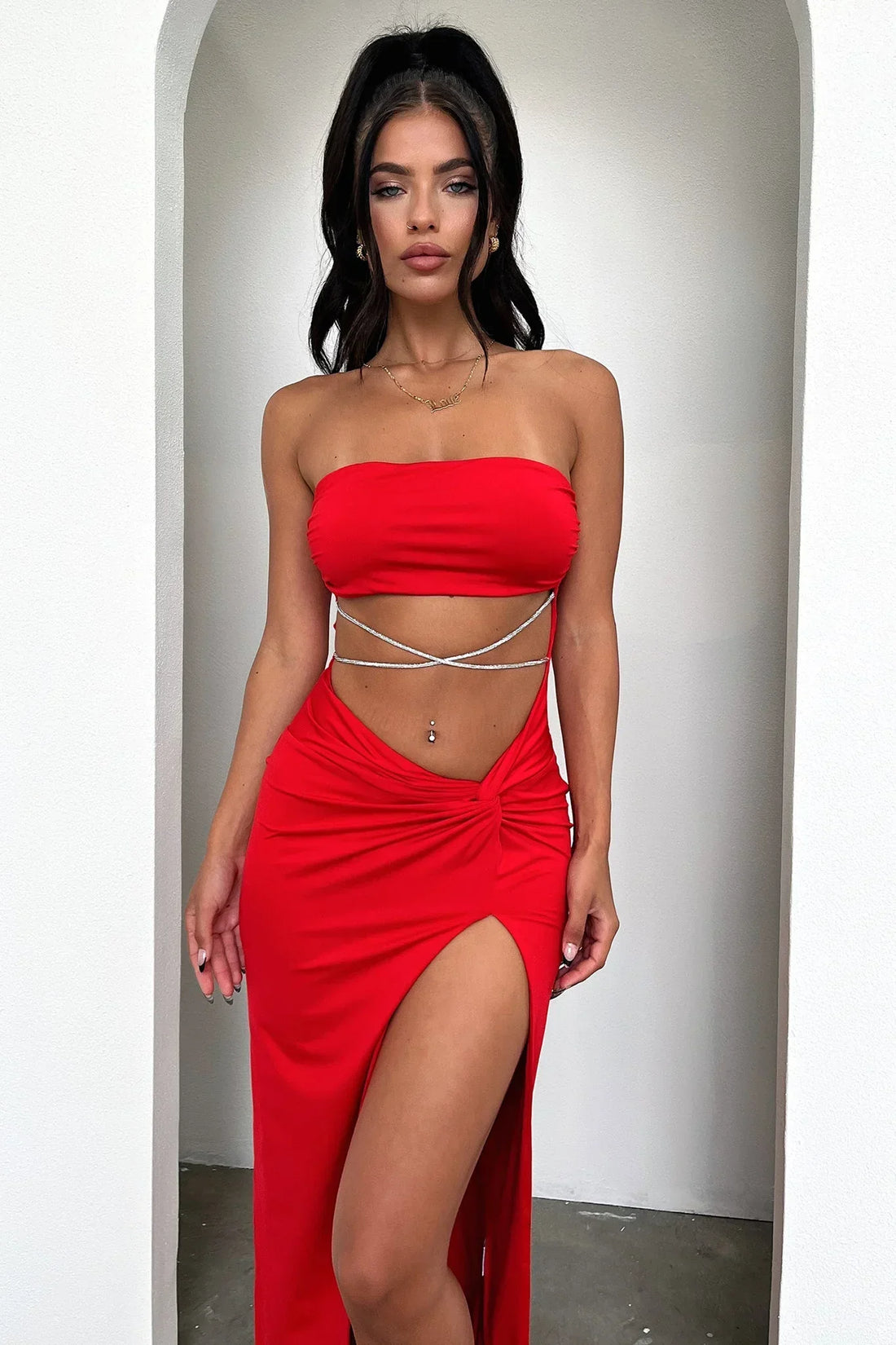 Zeilie Midi Dress - Red