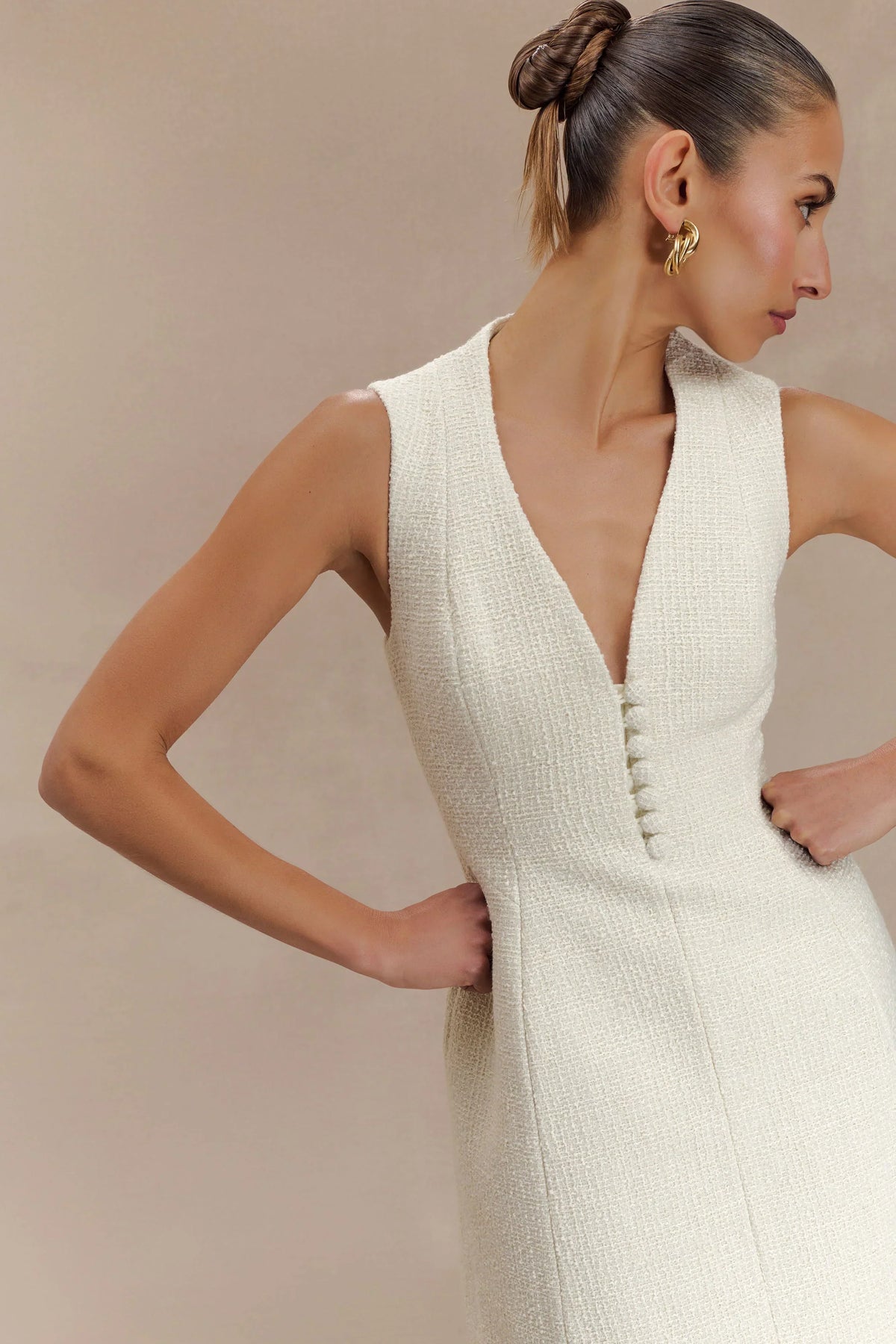 Danna Boucle Mini Dress With Pleats - White