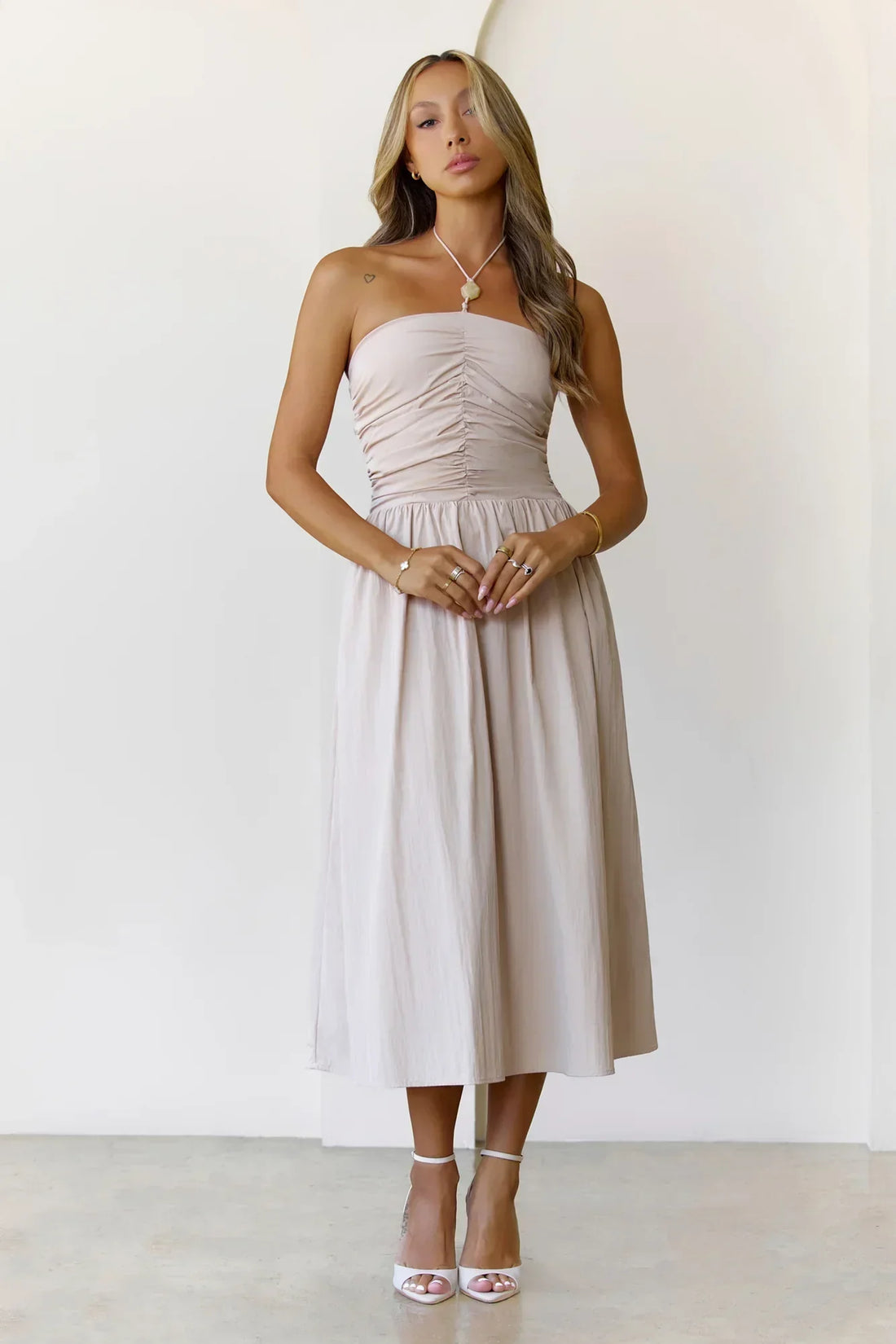 Soft Intentions Halter Mini Dress Beige