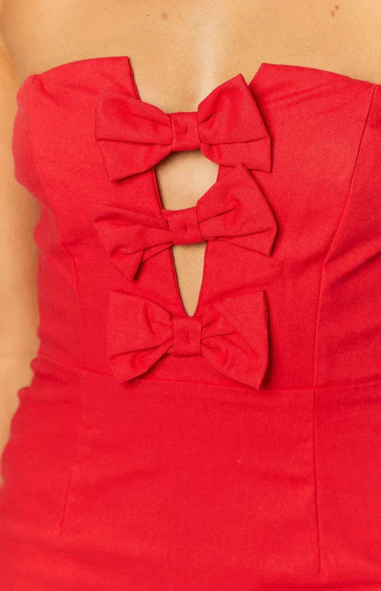 Ribbon Radiance Red Strapless Mini Dress