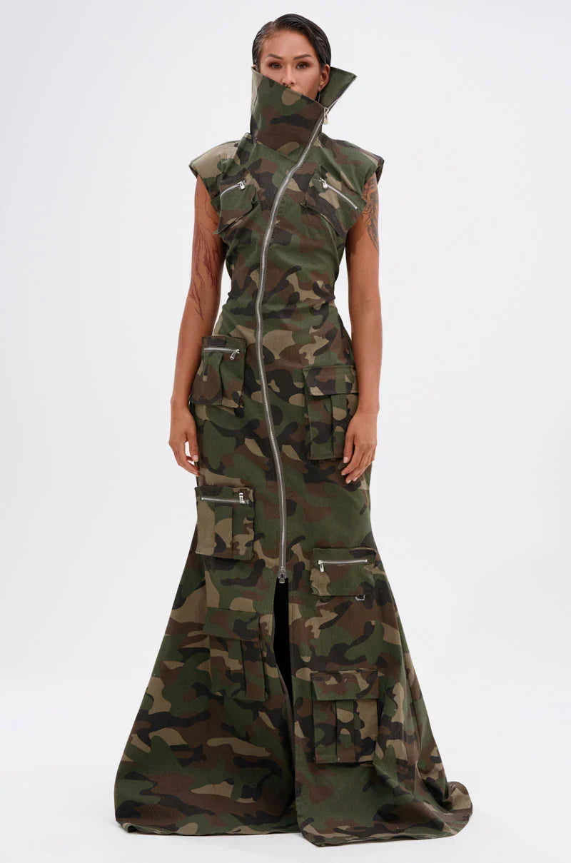 Now You See Me Camo Print Maxi Dress