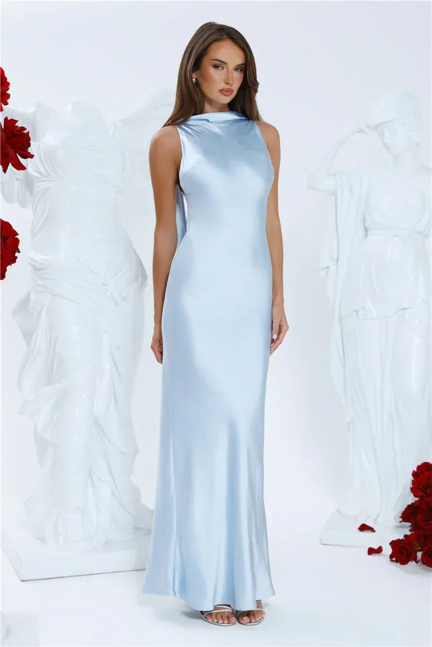 Silken Solstice Satin Maxi Dress Blue