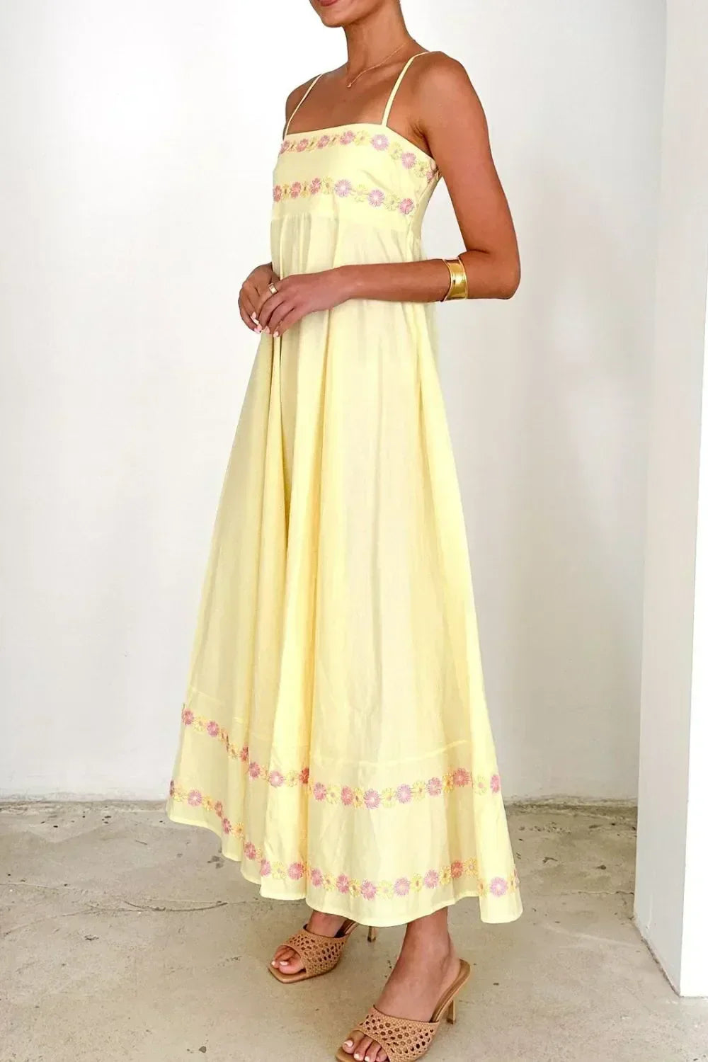 Floral Embroidered Spaghetti Strap Maxi Dress