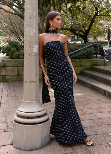 Pagoda Maxi Dress Black Polkadot