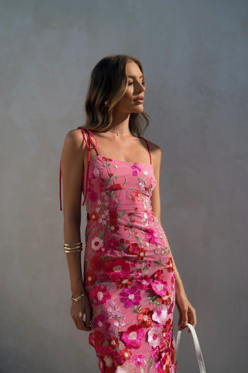 Valerie Embroidered Floral Midi Dress