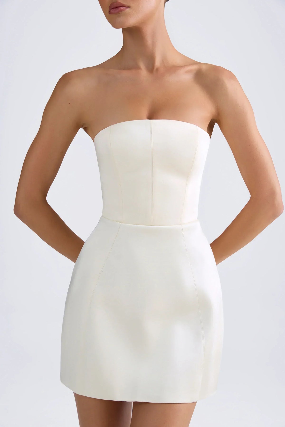 Bandeau Structured Tulip Mini Dress In Ivory