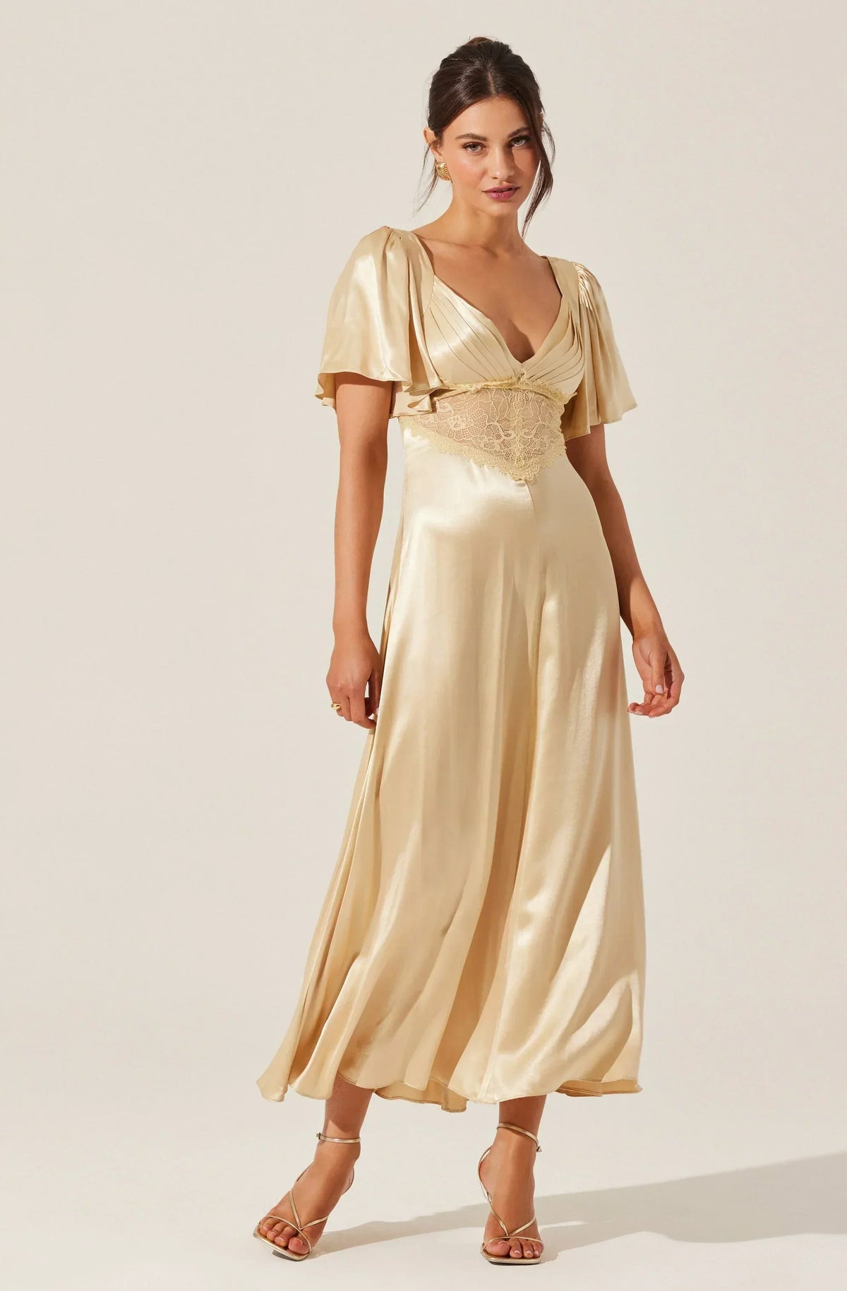 Aurelia Satin V-Neck Midi Dress