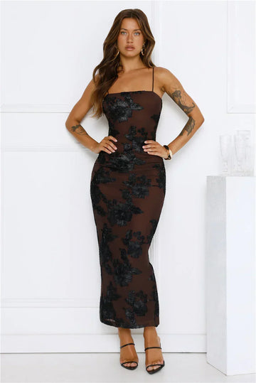 Estelle Mesh Maxi Dress Brown