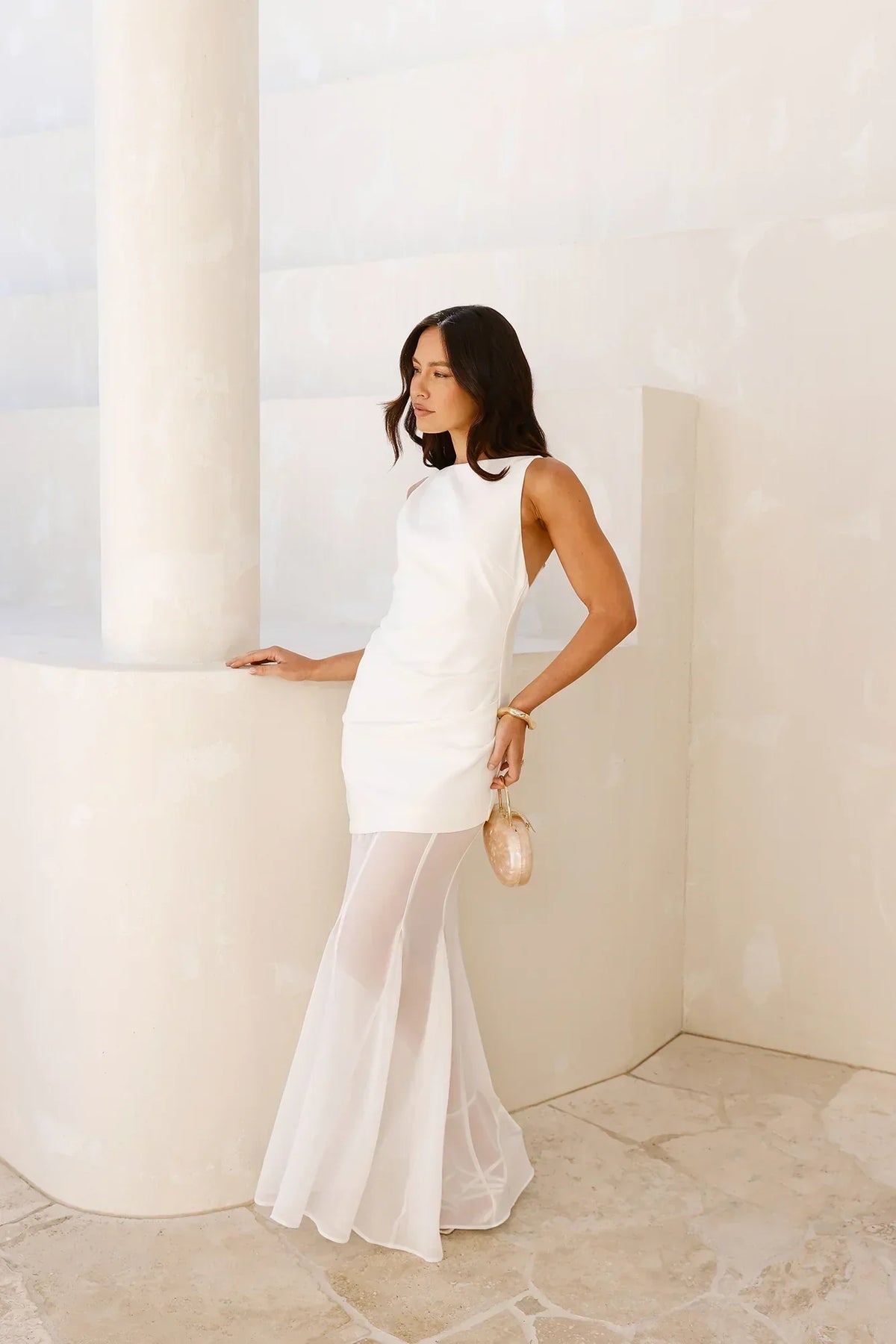 Modern Art Maxi Dress White