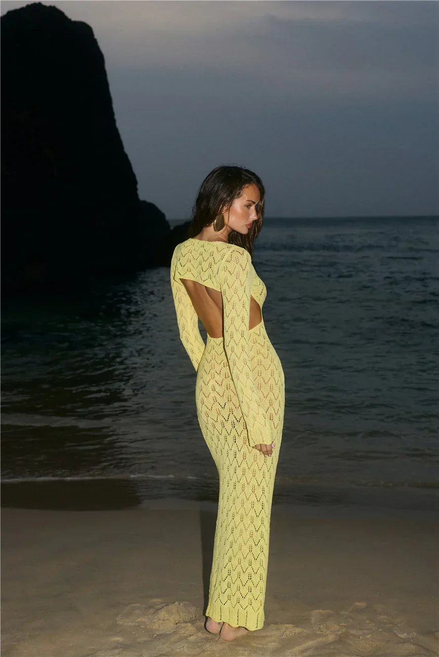 Island Aura Long Sleeve Knit Maxi Dress Yellow