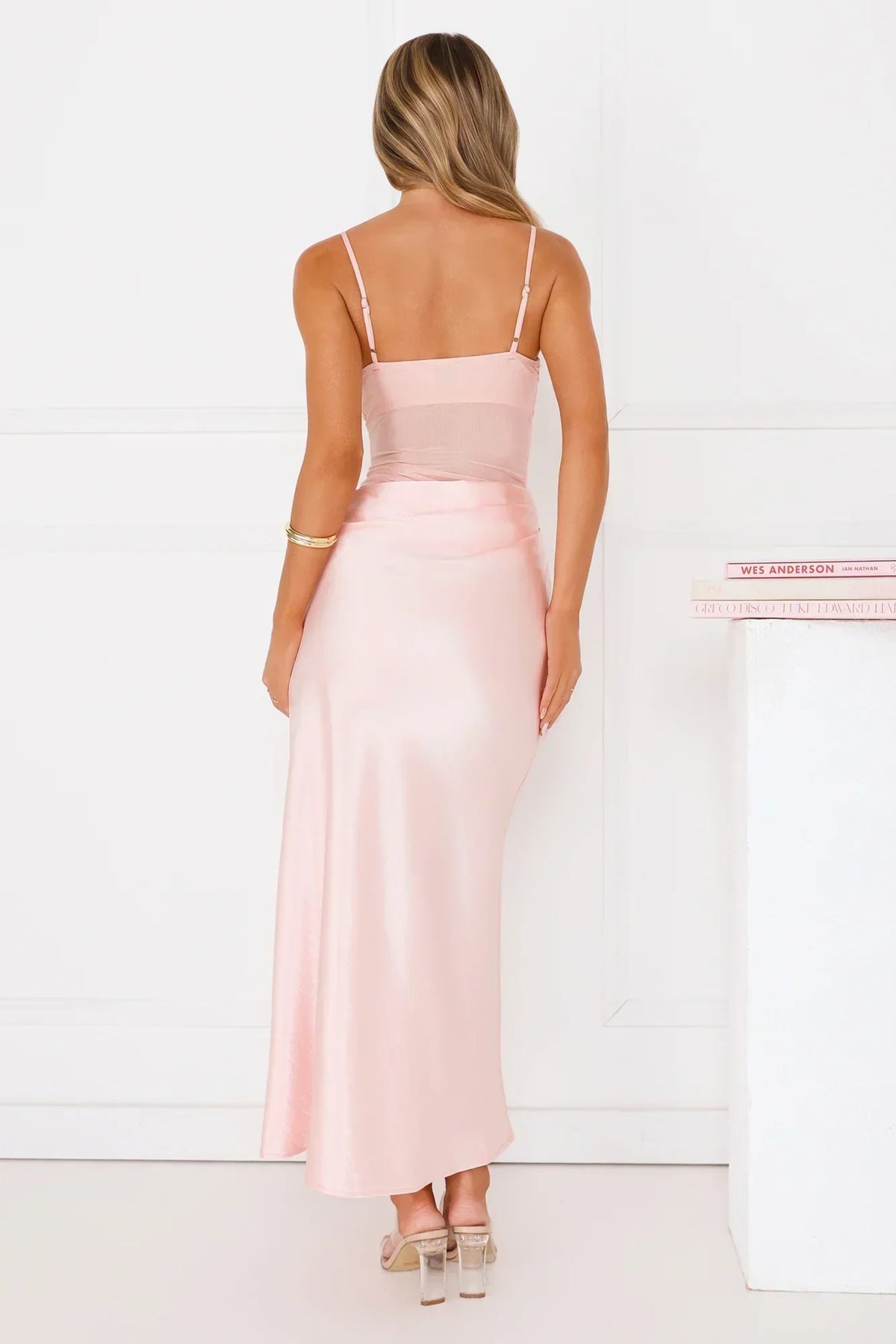 Rule The Glow Satin Mesh Maxi Dress Pink