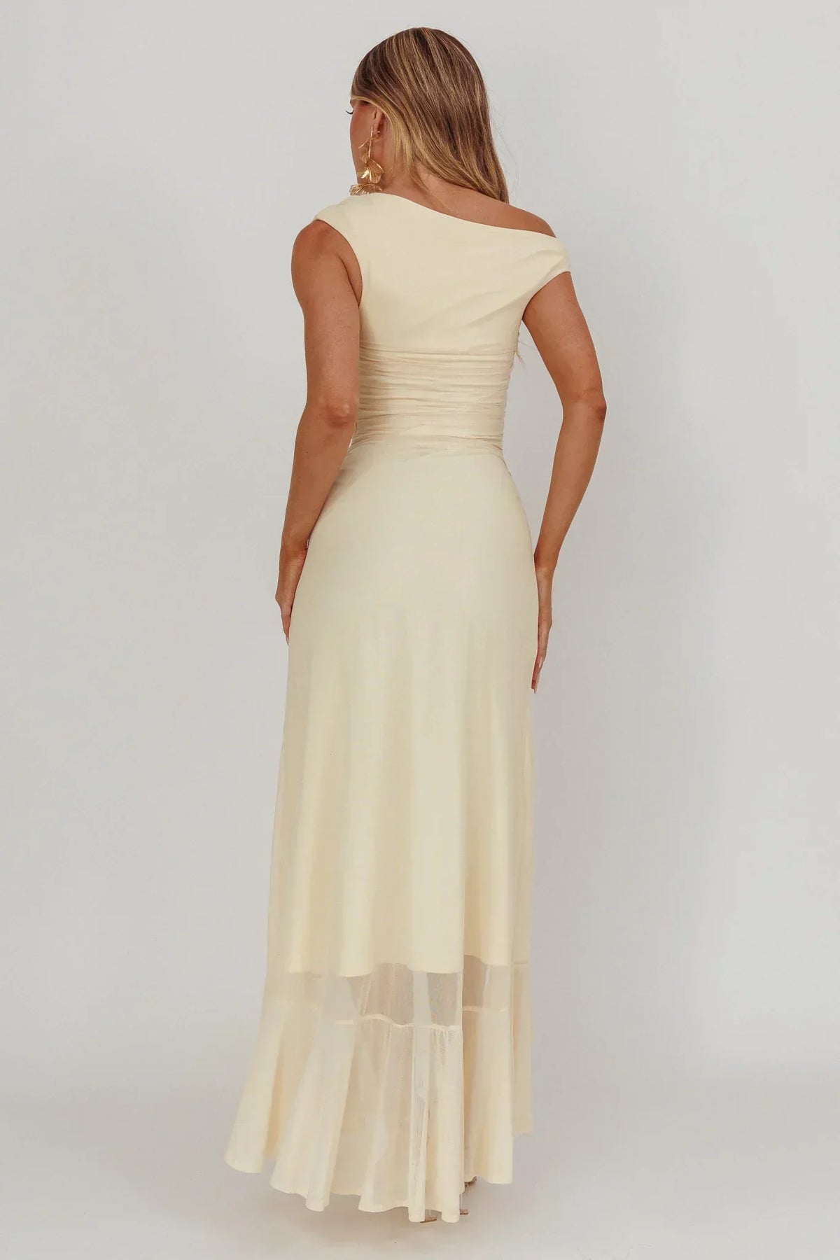 Moonlit Magic Asymmetric Neckline Maxi Dress Light Yello