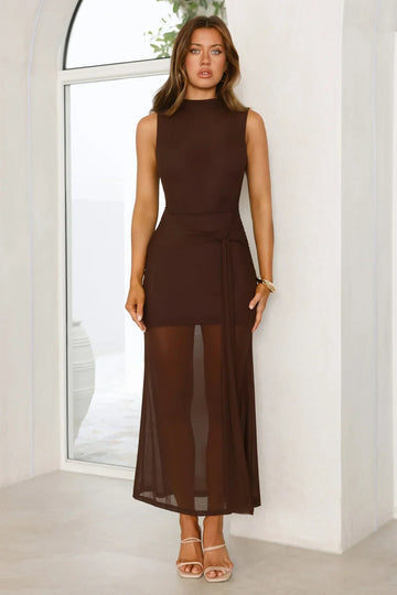 Dazzle Me Darling Mesh Maxi Dress Brown