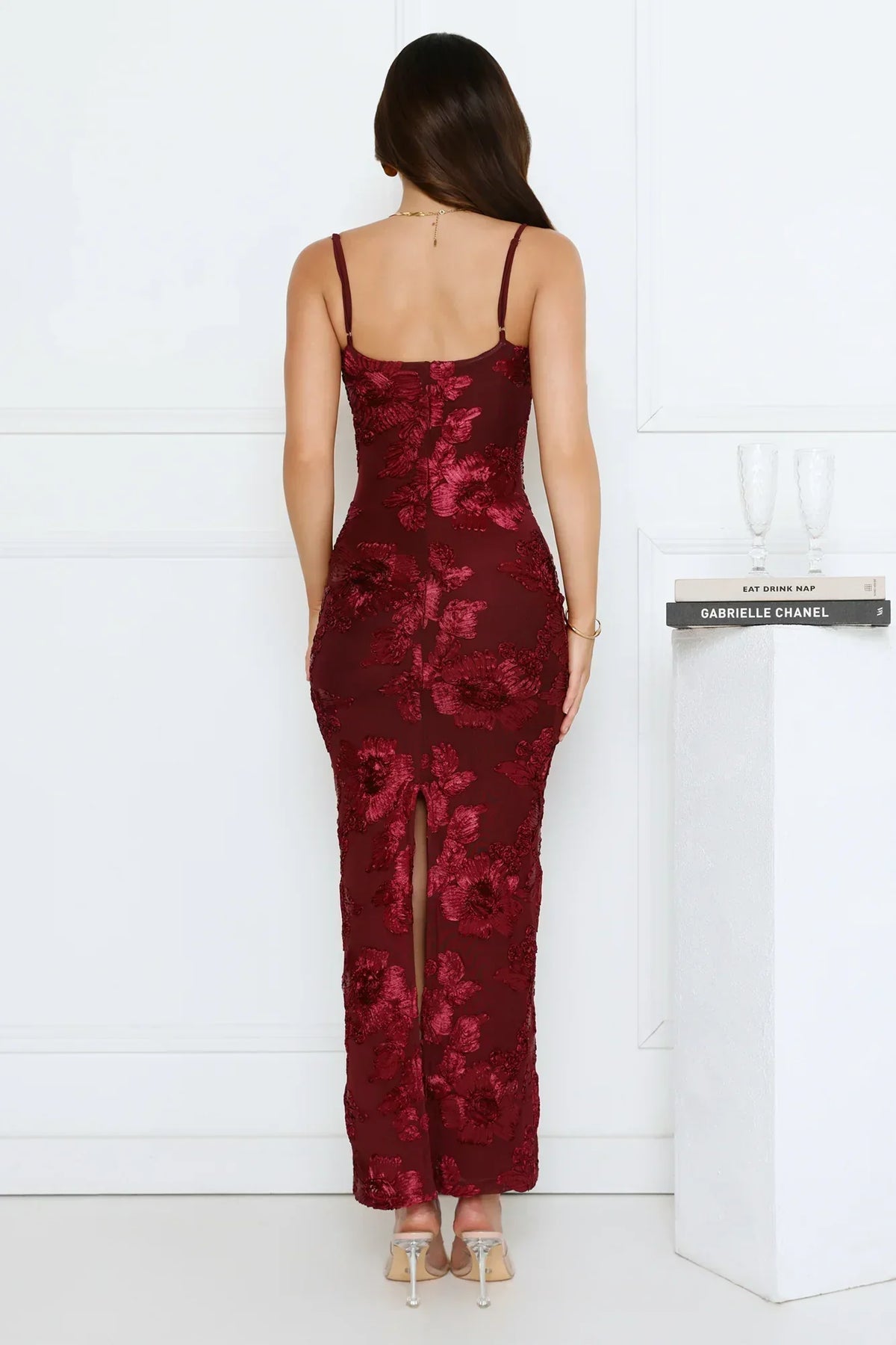 Celestial Luxe Mesh Maxi Dress Burgundy