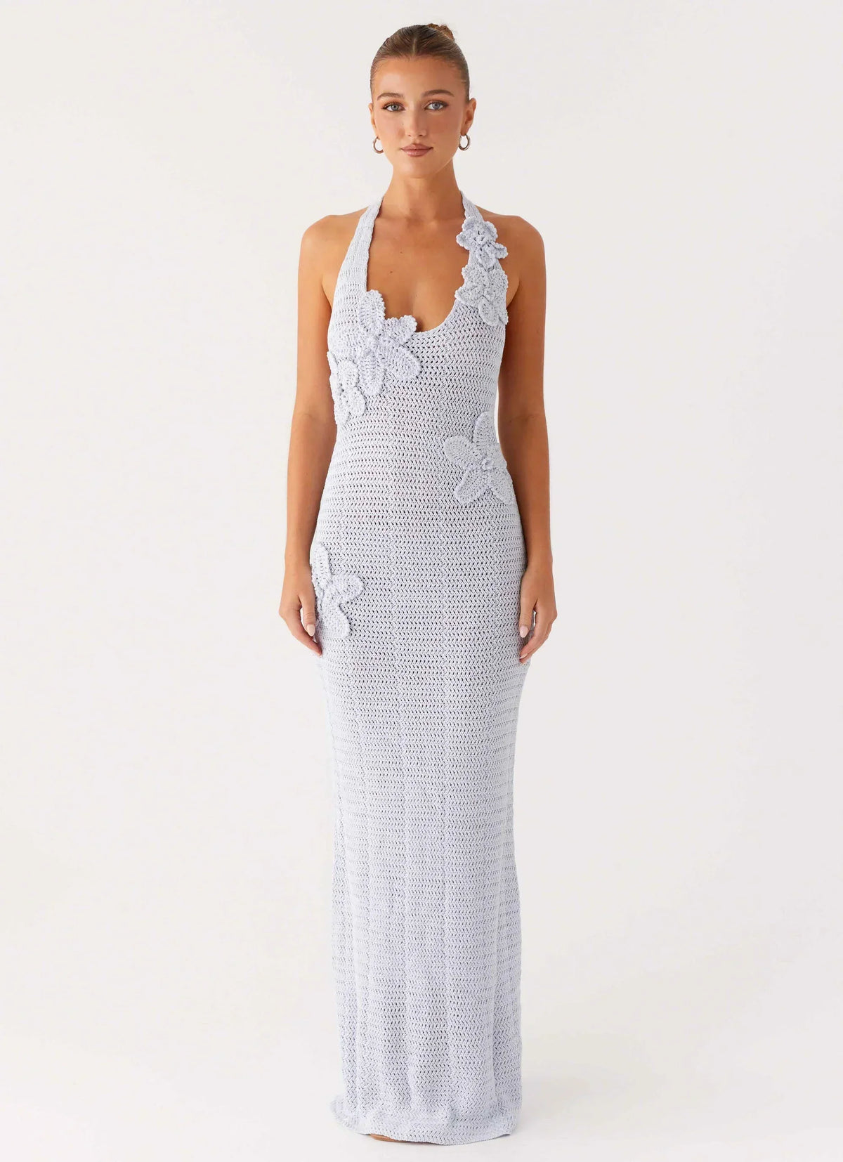Novalee Flower Crochet Maxi Dress - Blue