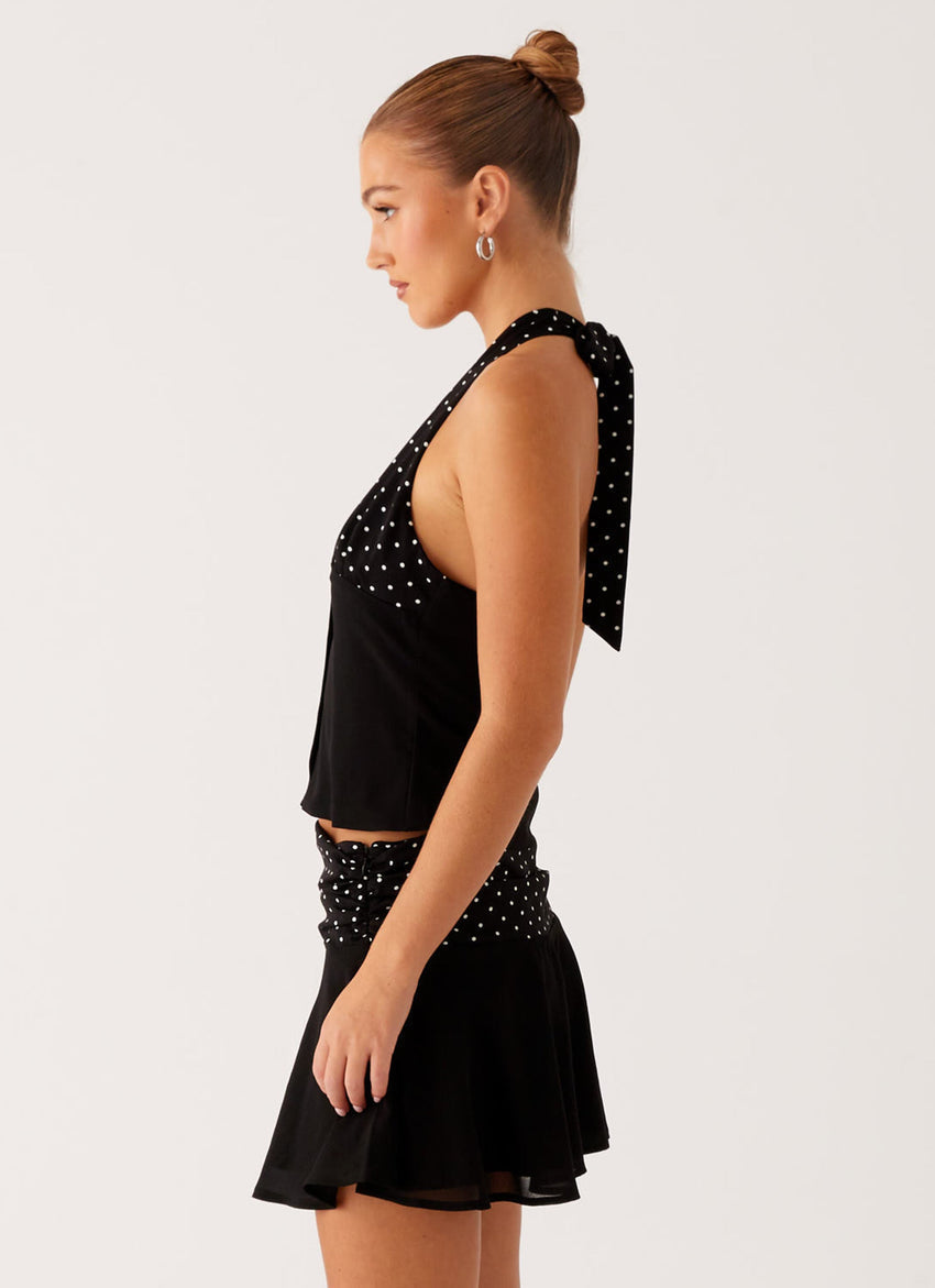 Devoted Halterneck Top - Black Polka Dot