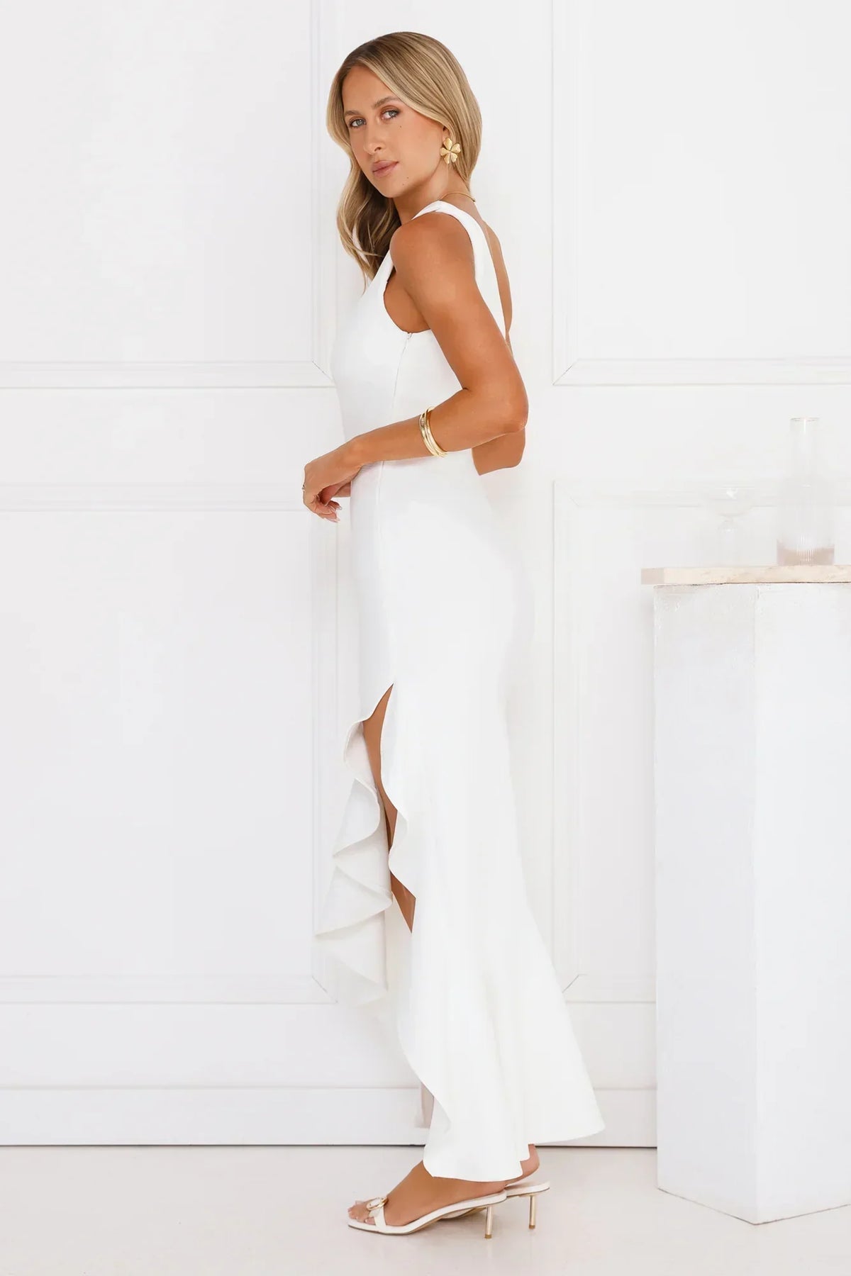 Go To Girl One Shoulder Maxi Dress White