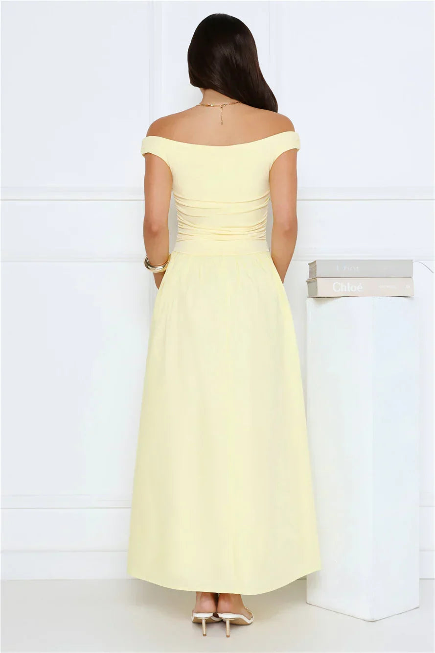 Camellia Charm Off Shoulder Maxi Dress Yellow