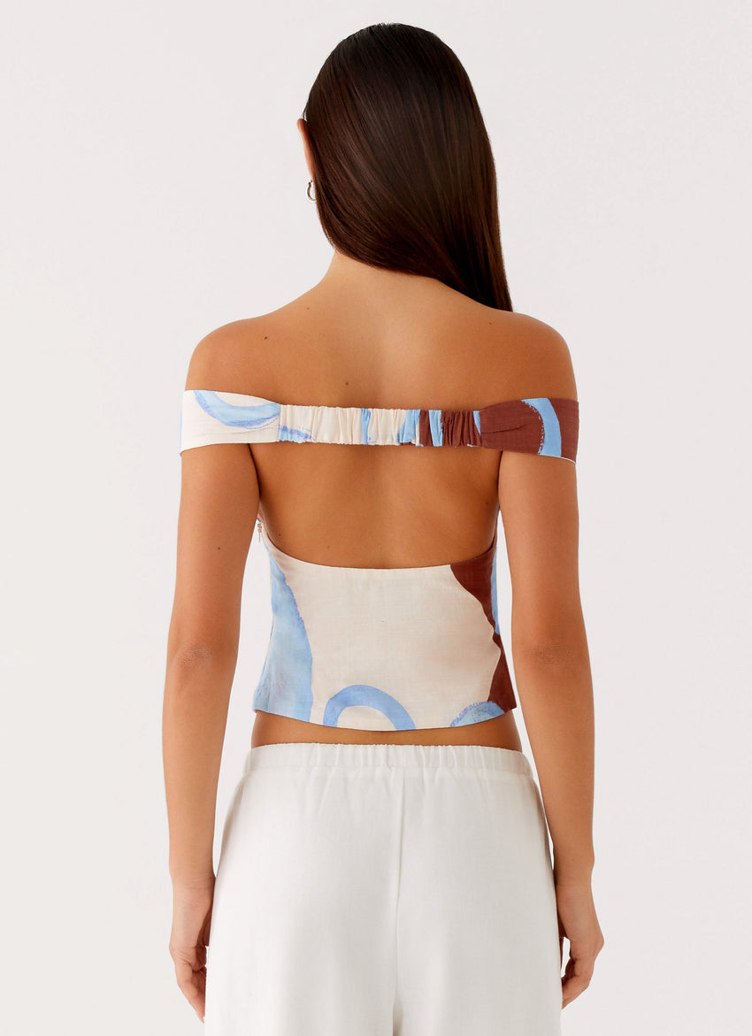 Ozella Off Shoulder Top - Bloom Wave Print